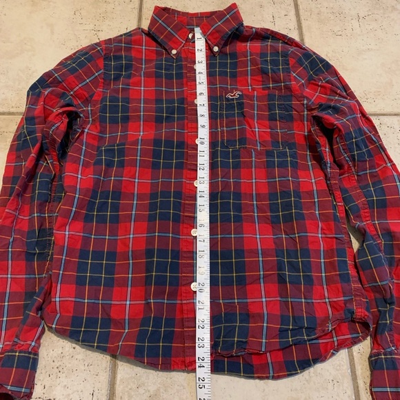 Hollister Men's Red & Navy Blue Plaid Button-Down Shirt Size L - Picture 4 of 5